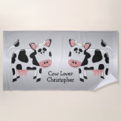 Serviette De Plage Vache Design Gris couleur Personnalisé (Devant)