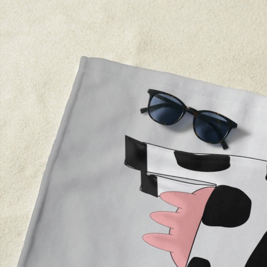 Serviette De Plage Vache Design Gris couleur Personnalisé (En situation)