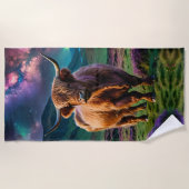 Serviette De Plage Vache Highland sous les étoiles (Devant)