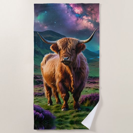 Serviette De Plage Vache Highland Under The Stars (Devant)