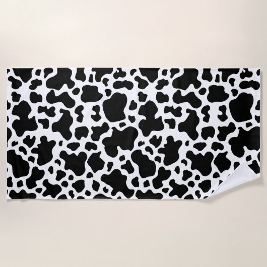 Serviette De Plage Vache Imprimer les taches d'animaux noirs modernes (Devant)