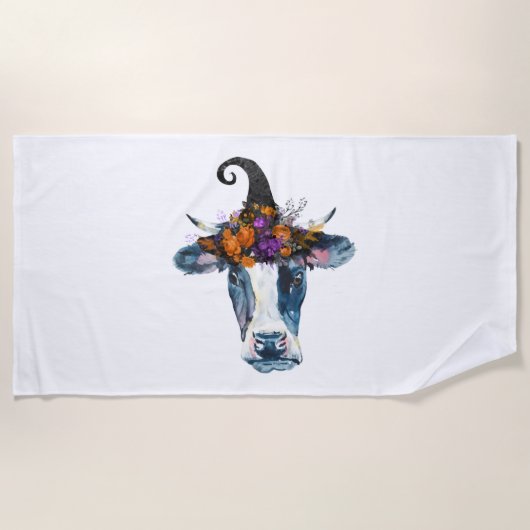 Serviette De Plage Vache noir blanc Halloween sorcière (Devant)