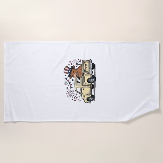 Serviette De Plage Vache patriotique conception vectorielle camion 4 (Devant)