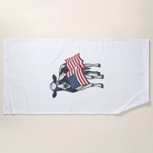 Serviette De Plage Vache patriotique Drapeau américain Gravure vintag