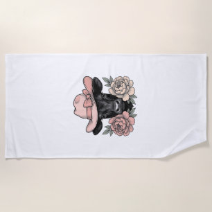 Serviette De Plage Vachette Cowgirl Rose avec Pivoines Vintage Vector