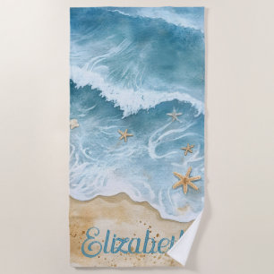 Serviette De Plage Vague de l'océan personnalisée avec étoile de mer 