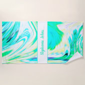 Serviette De Plage Vague des Motifs Abstraits Turquoises Monogrammes (Devant)