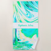 Serviette De Plage Vague des Motifs Abstraits Turquoises Monogrammes  (Devant)
