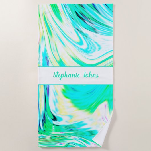 Serviette De Plage Vague des Motifs Abstraits Turquoises Monogrammes (Devant)