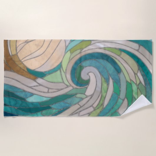 Serviette De Plage Vague et lune de mosaïque (Devant)