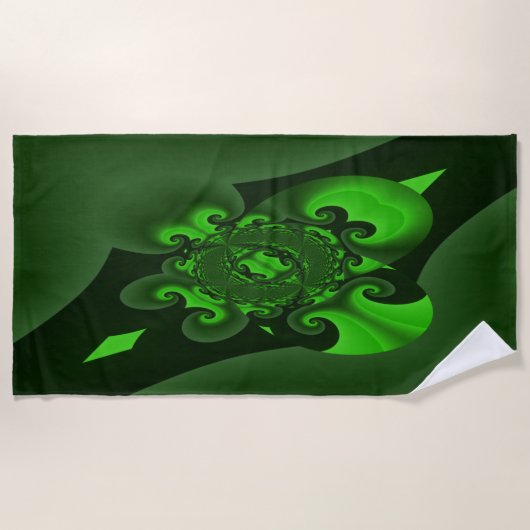 Serviette De Plage Vague Spirale Vert Foncé Et Lime (Devant)