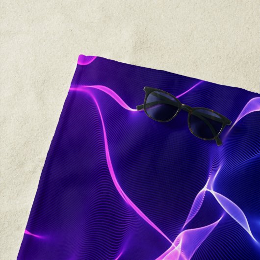 Serviette De Plage Vagues Abstraites élégantes - bleu et violet - (En situation)