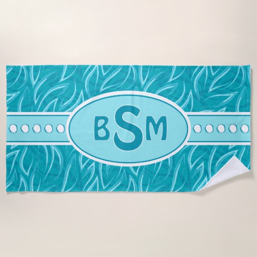 Serviette De Plage Vagues Aqua Monogramme (Devant)