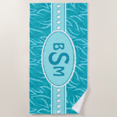 Serviette De Plage Vagues Aqua Monogramme (Devant)