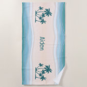 Serviette De Plage Vagues Bleues Vertes Palmiers (Devant)