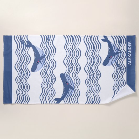 Serviette De Plage Vagues de baleine blanche gris marine (Devant)