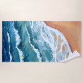 Serviette De Plage Vagues de l'océan bleu aquarelle (Devant)