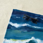 Serviette De Plage Vagues de l'océan bleu aquarelle (En situation)