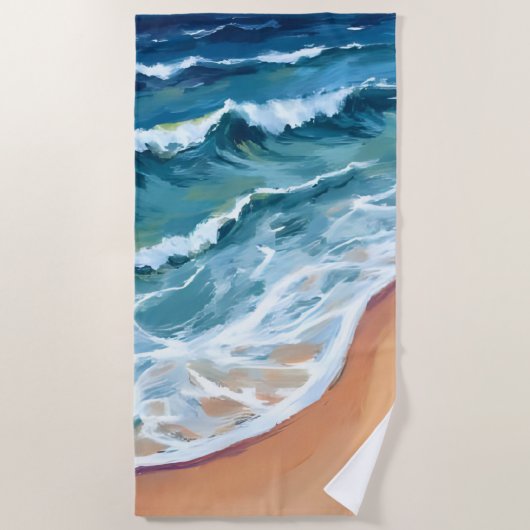 Serviette De Plage Vagues de l'océan bleu aquarelle (Devant)