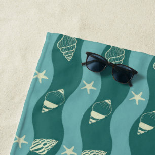 Serviette De Plage Vagues d'océan vert profond et motif sans couture
