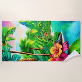 Serviette De Plage Vagues océaniques et palmiers Art (Devant)