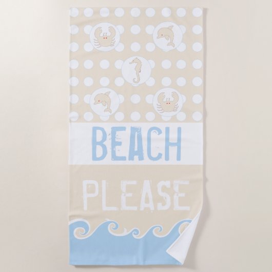 Serviette De Plage Vagues, points, mer "Plage S'il vous plaît" (Devant)