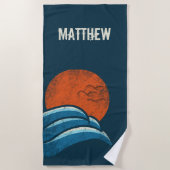 Serviette De Plage Vagues rétro personnalisées et style Surf solaire (Devant)