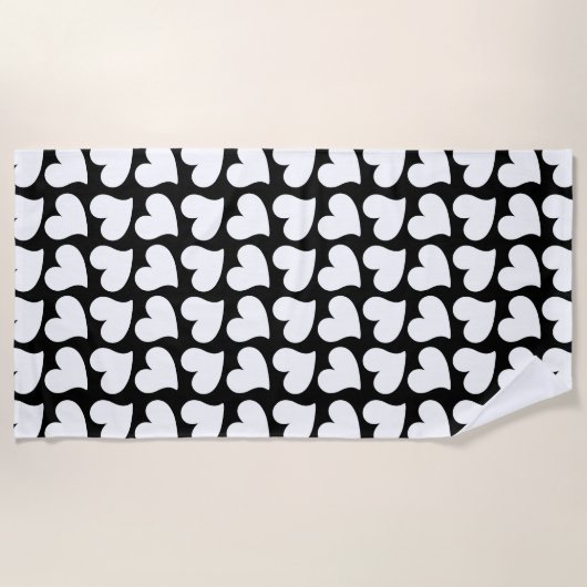 SERVIETTE DE PLAGE VALENTINES COEURS NOIR ET BLANC VALENTINE (Devant)