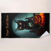 Serviette De Plage Vampire Chat et Assistant Citrouille Halloween Sur (Devant)