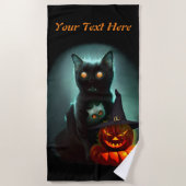 Serviette De Plage Vampire Chat et Assistant Citrouille Halloween Sur (Devant)