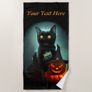 Serviette De Plage Vampire Chat et Assistant Citrouille Halloween Sur