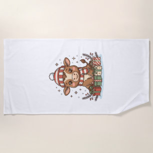 Serviette De Plage Veau de Noël mignon avec cadeaux Vintage Vector_1
