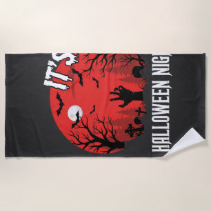 Serviette De Plage Vecteur de cimetière effrayant de nuit d'Halloween
