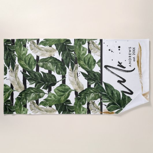 Serviette De Plage Végétation estivale tropicale | M. Brushed Script (Devant)