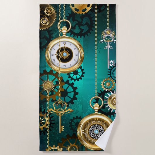 Serviette De Plage Veille bijoux Steampunk sur un Arrière - plan vert (Devant)