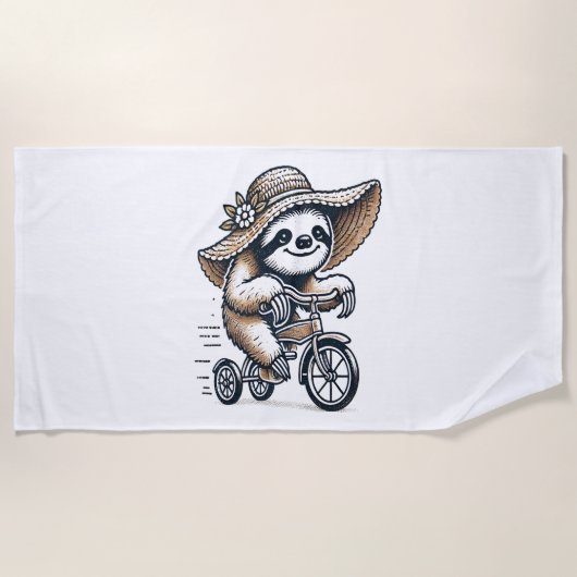 Serviette De Plage Vélo d'équitation Sloth (Devant)