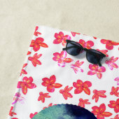 Serviette De Plage Vélo et fleurs bleus d'aquarelle (En situation)