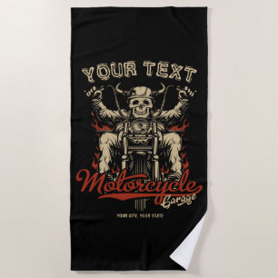 Serviette De Plage Vélo personnalisé Skeleton Motorcycle Shop Garage