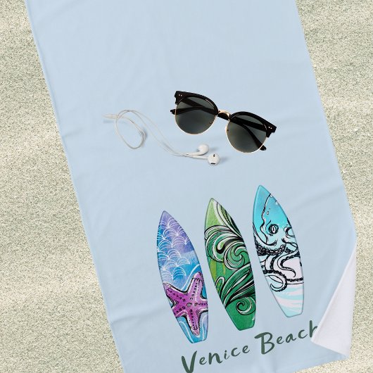 Serviette De Plage Venice Beach California Surfboards Personnalisé