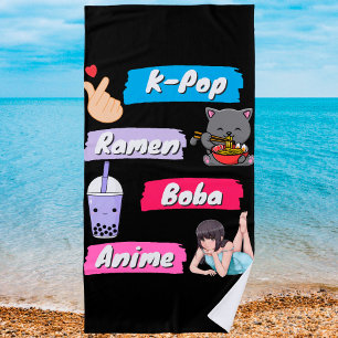 Serviette De Plage Ventilateur de culture K-Pop, Ramen, Boba et Anime