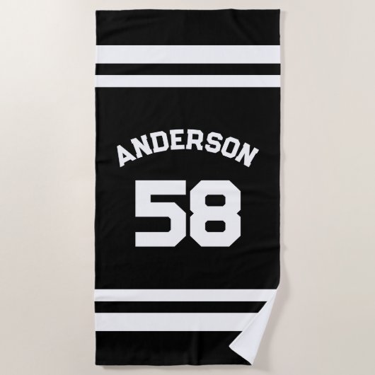 Serviette De Plage Ventilateur sportif Black Custom Name & Number (Devant)