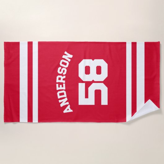 Serviette De Plage Ventilateur sportif Red Custom Name & Number (Devant)