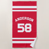Serviette De Plage Ventilateur sportif Red Custom Name & Number (Devant)