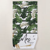 Serviette De Plage Verdure tropicale estivale | Mrs. Brushed Script (Devant)