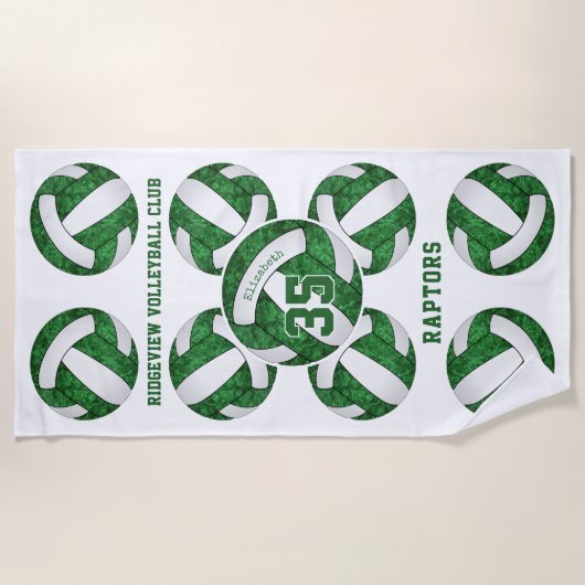 Serviette De Plage vert blanc équipe couleurs cadeaux girly volleybal (Devant)