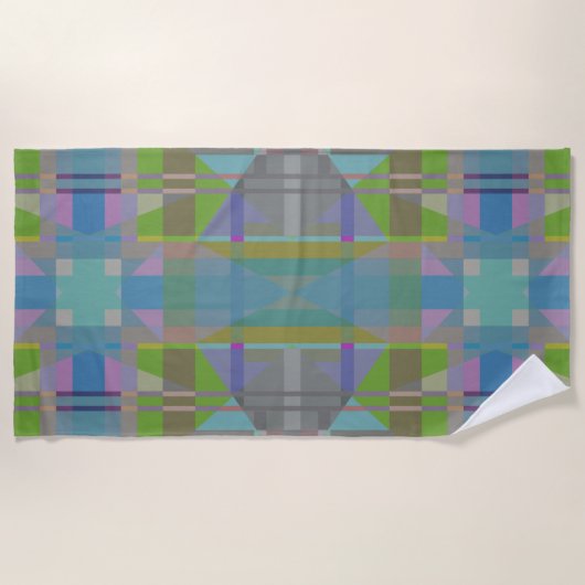 Serviette De Plage Vert bleu violet géométrique (Devant)
