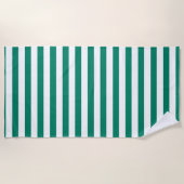 Serviette De Plage Vert émeraude bleu foncé rayures été (Devant)