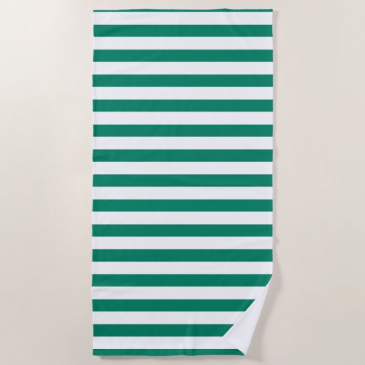 Serviette De Plage Vert émeraude bleu foncé rayures été (Devant)