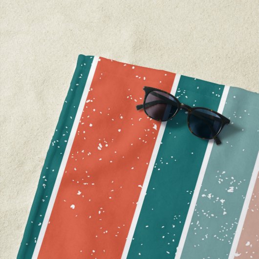 Serviette De Plage Vert et orange rayés (En situation)