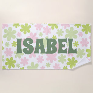 Serviette De Plage Vert et rose Super Floral Nom personnalisé